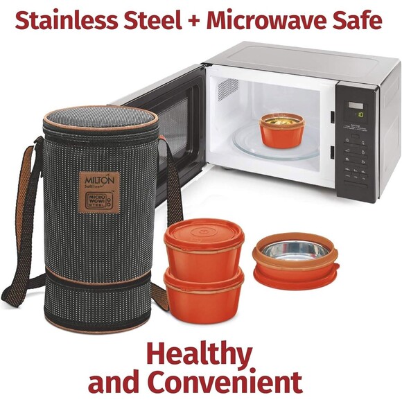 MILTON Bento Lunch Box Set 4, MICROWAVEABLE Stainless Steel Meal Prep Containers - Picture 2 of 9